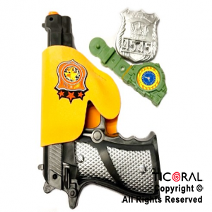 REVOLVER PISTOLA DE POLICIA CON PLACA Y RELOJ x 1